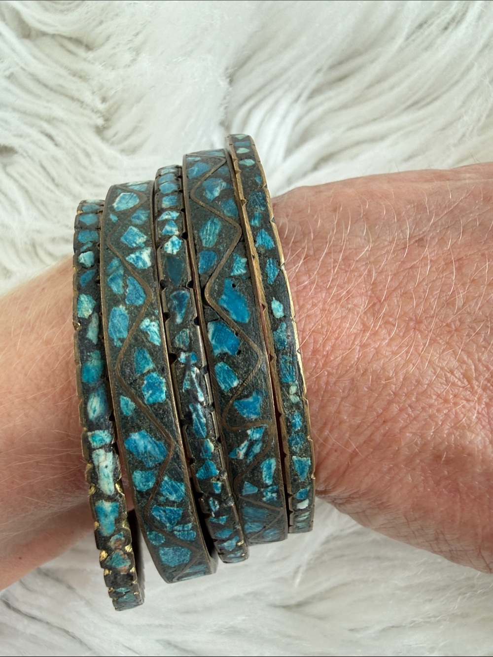 Turquoise Mosaic Multi-Bangle Bracelet - Women Jewelry